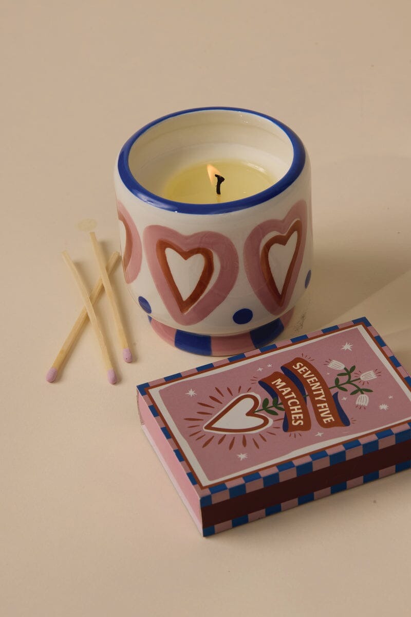 Hearts Ceramic Soy Wax Candle- Rosewood Vanilla 8oz