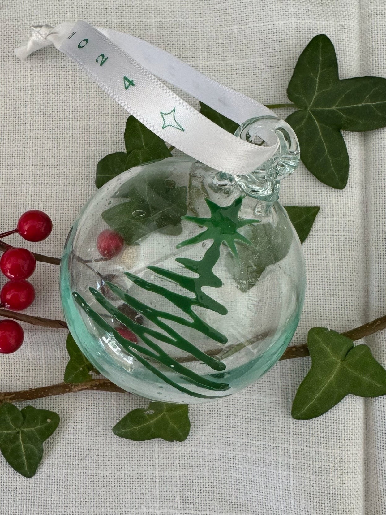 Clear Green Tree 2024 Glass Bauble