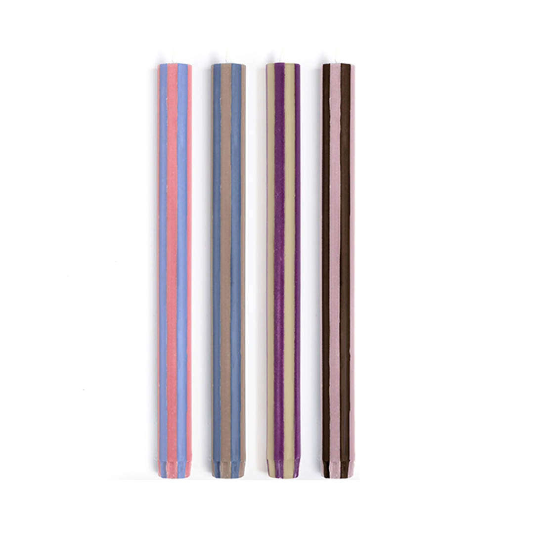 Striped Dinner Candle - Mix Set of 4 Contrast Colours