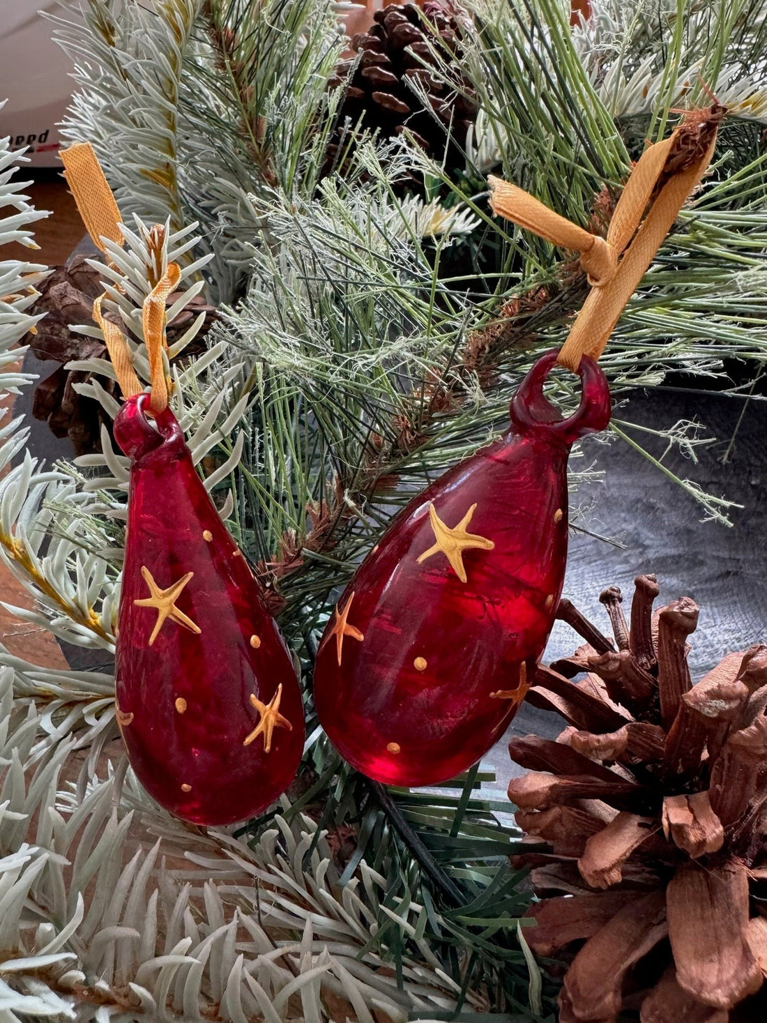 Red Tear Duo 2024 Glass Baubles