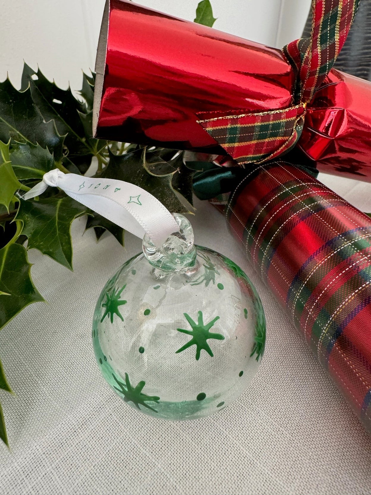 Clear Green Star 2024 Glass Bauble