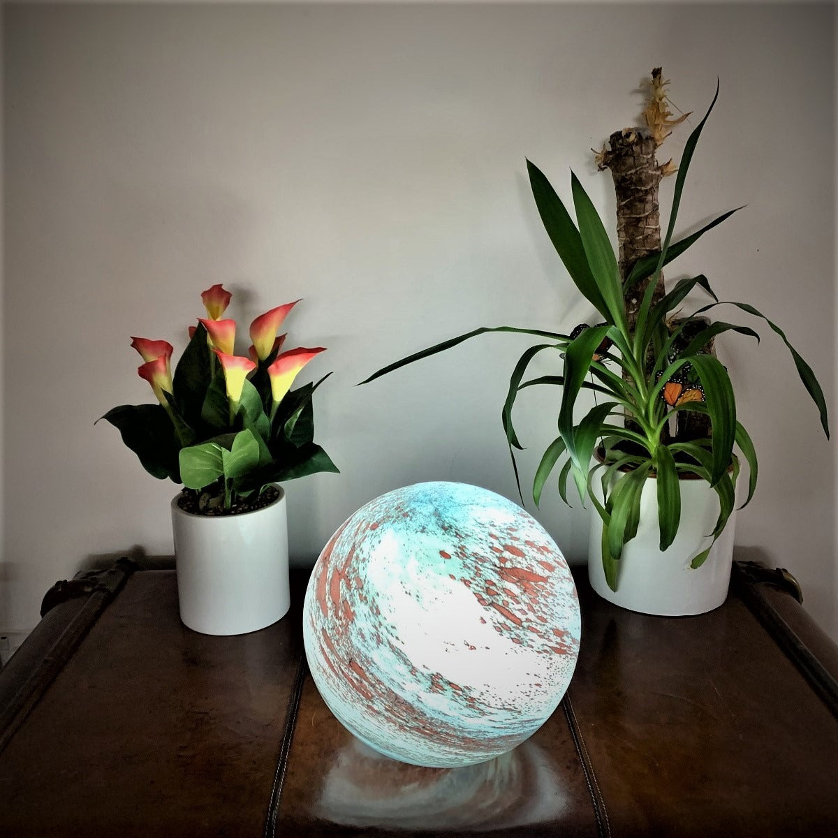 Blue &amp; Brown Planet XL Glass Lamp