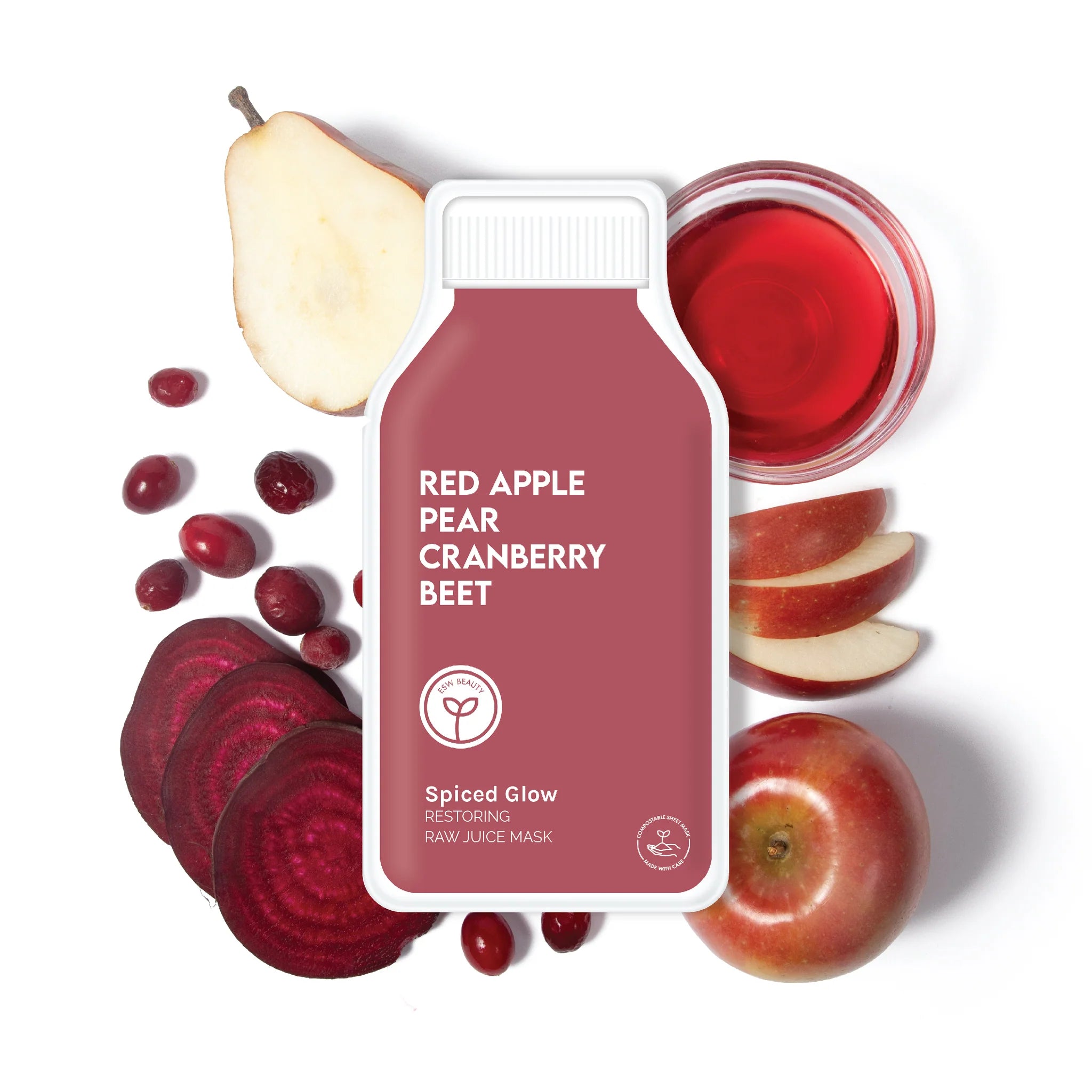 Red Apple Pear Cranberry Beet Raw Juice  Vegan Face Mask 25ml