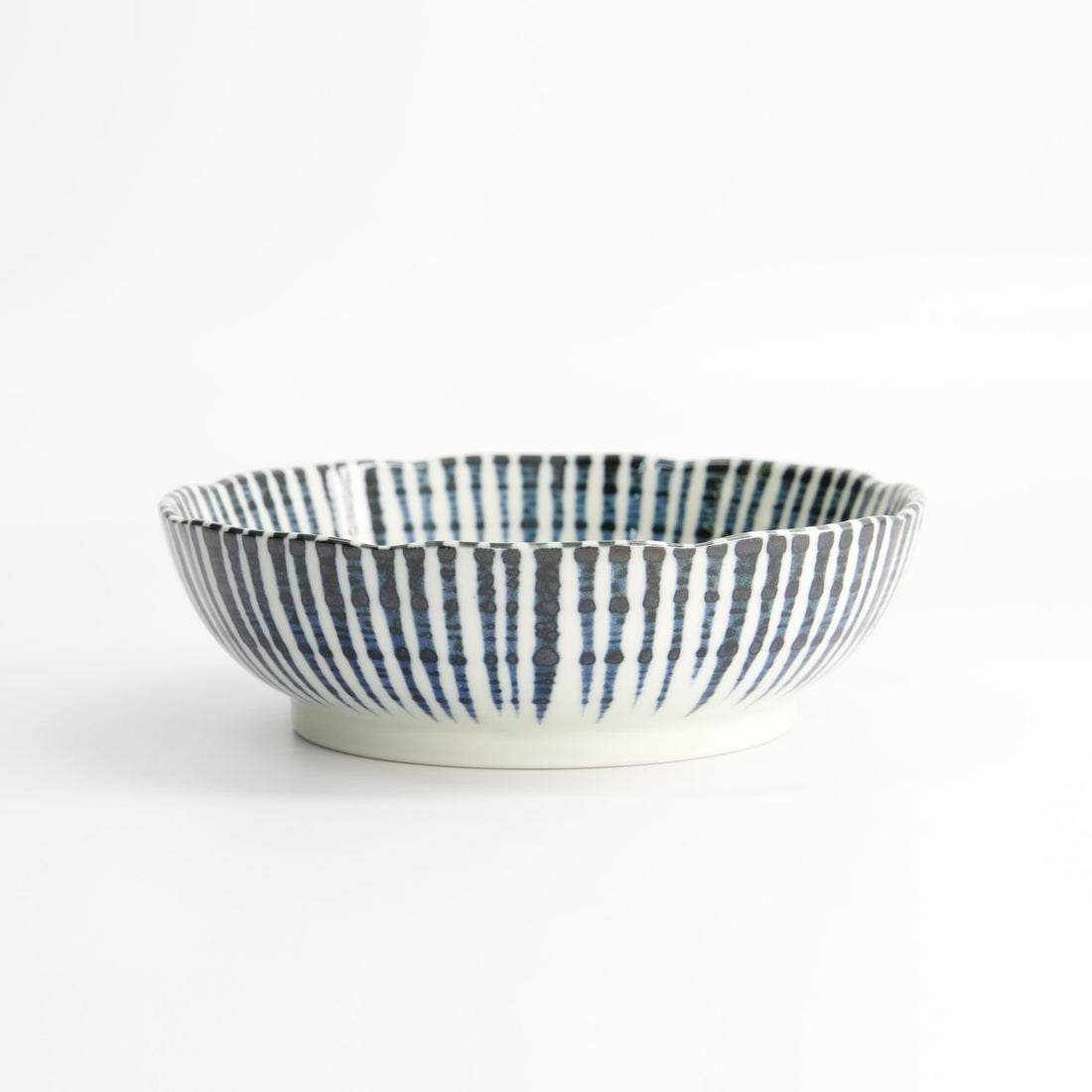 Porcelain White &amp; Blue Striped Bowl