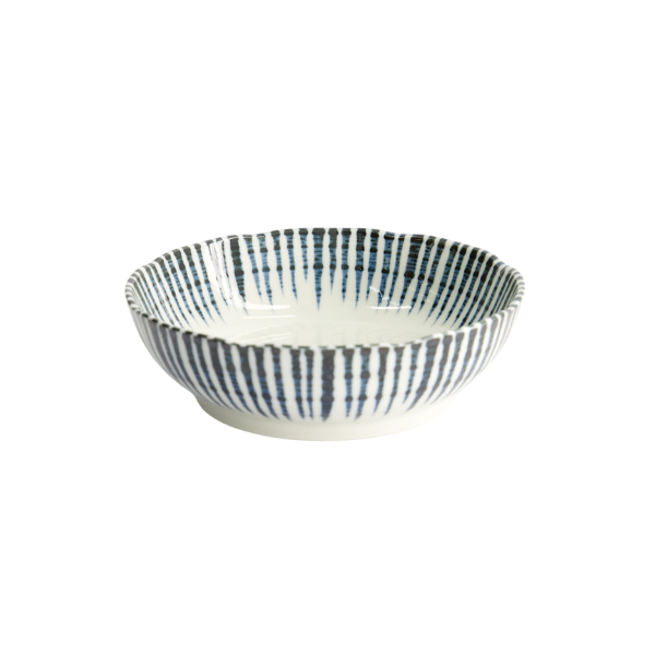 Porcelain White &amp; BLue Striped Bowl