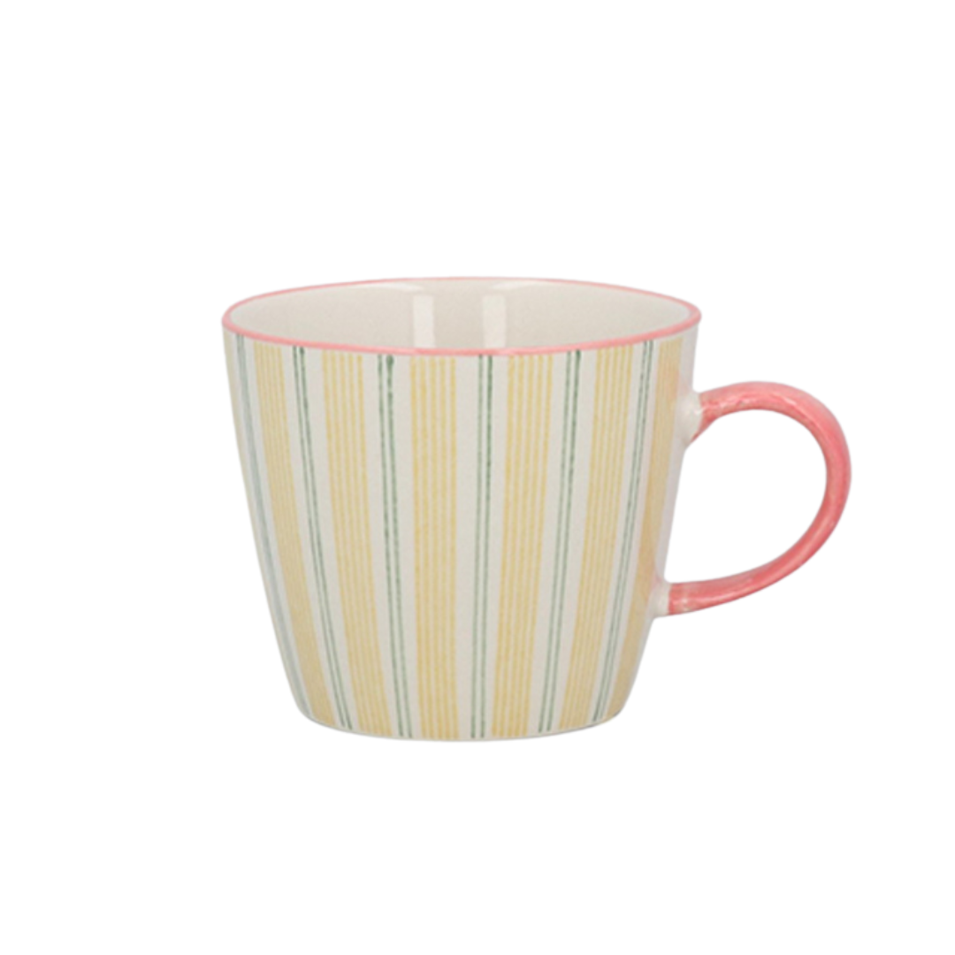 Stripy Stoneware Mugs Yellow