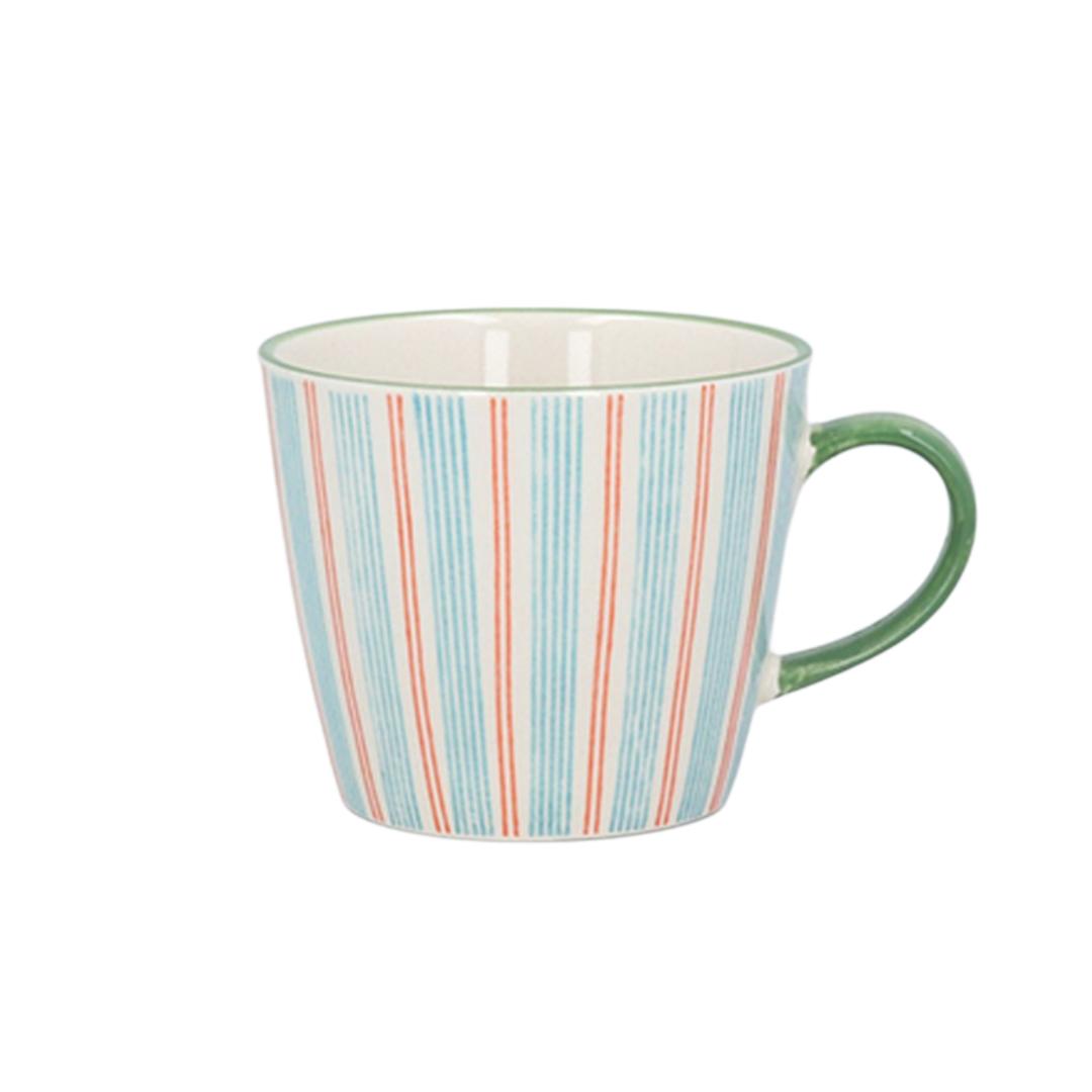 Stripy Stoneware Mugs Blue