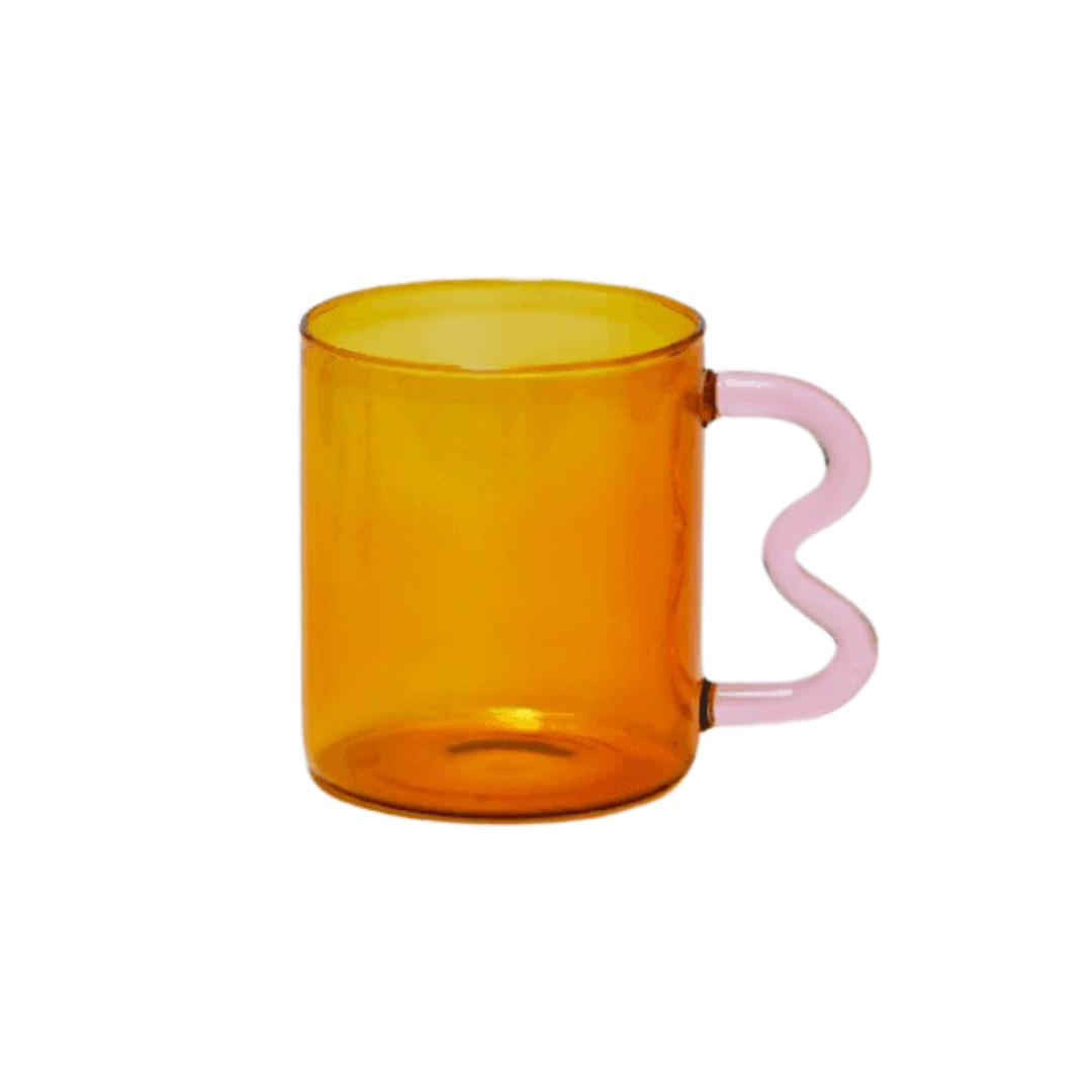 Amber &amp; Pink Handle Ear Glass Mug