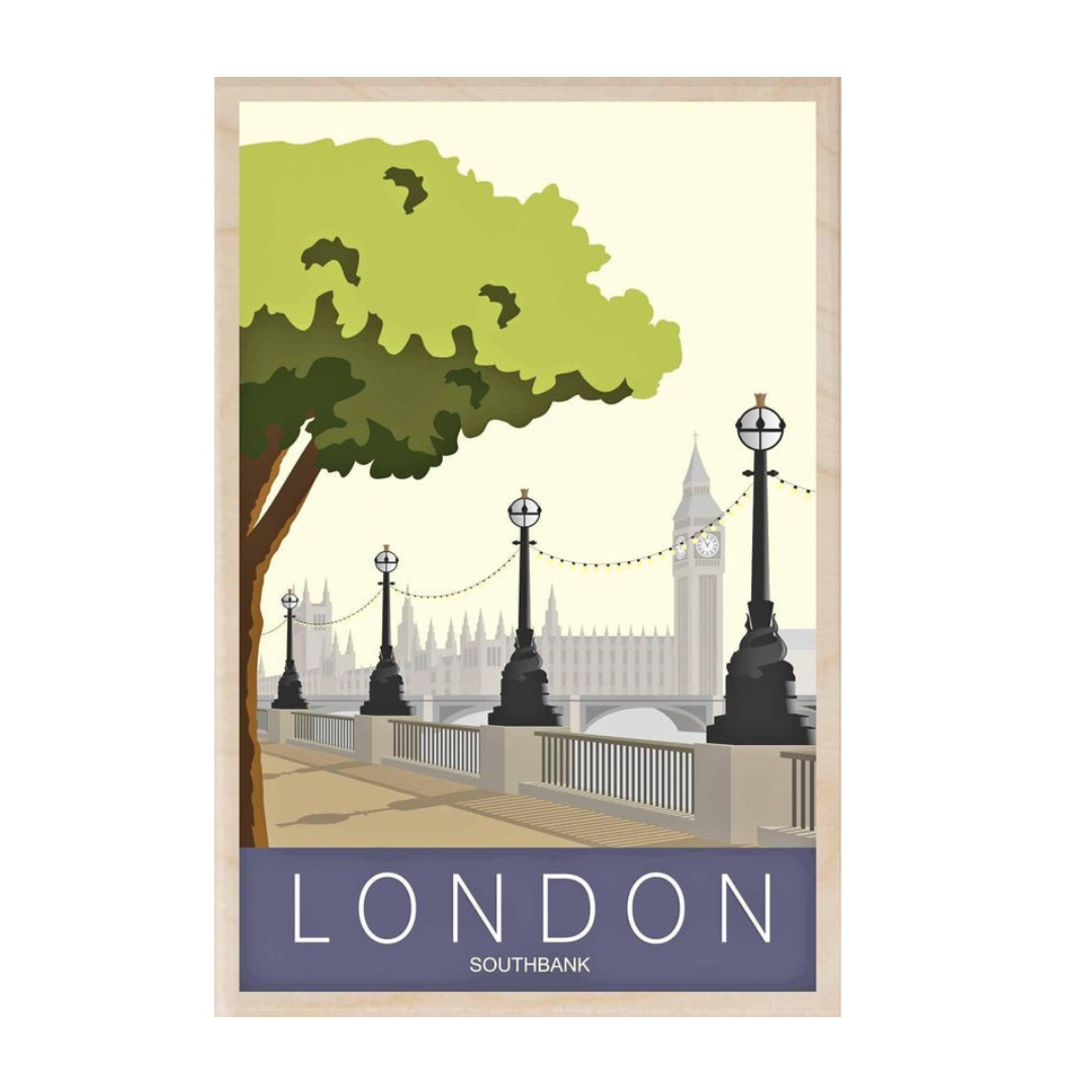 London Southbak Wooden Postcard 15x10cm