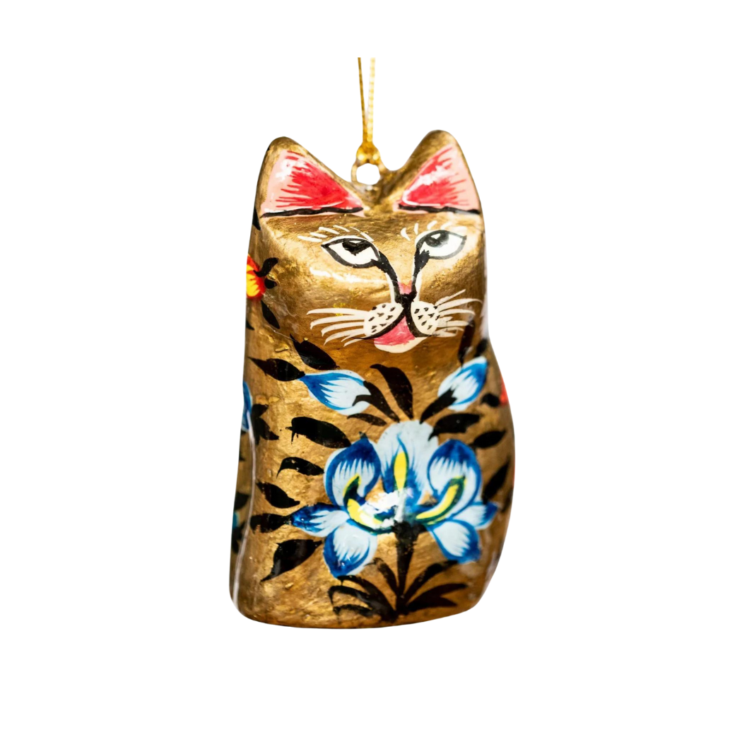 Gold Indian Floral Cat Hanging Christmas Bauble