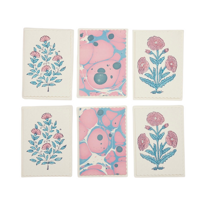 Malika Sunshine Pink &amp; Blue - Handcrafted Notecard Set 6 Pack