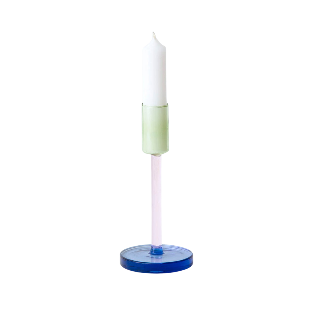 Green &amp; Pink Tall Glass Candle Holder