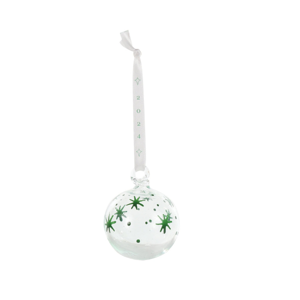 Clear Green Star 2024 Glass Bauble