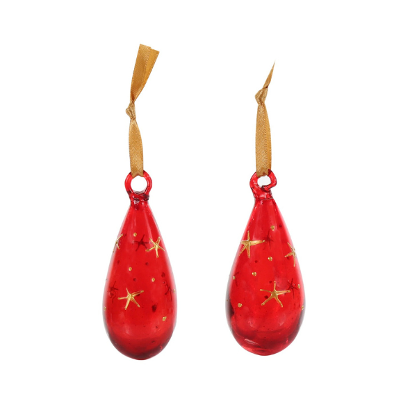 Red Tear Duo 2024 Glass Baubles