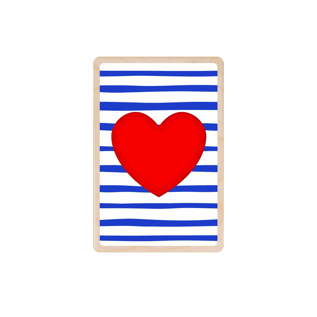 Red French Heart with Blue stripe 
Wooden Postcard