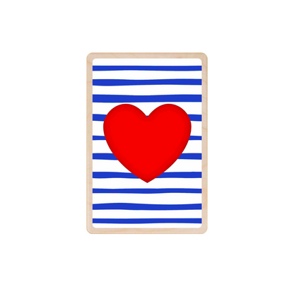 Red French Heart with Blue stripe 
Wooden Postcard