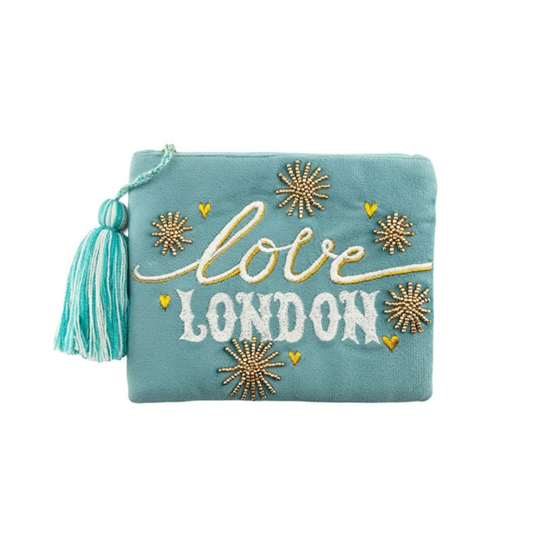 Turquoise Love London Beaded Pouch 