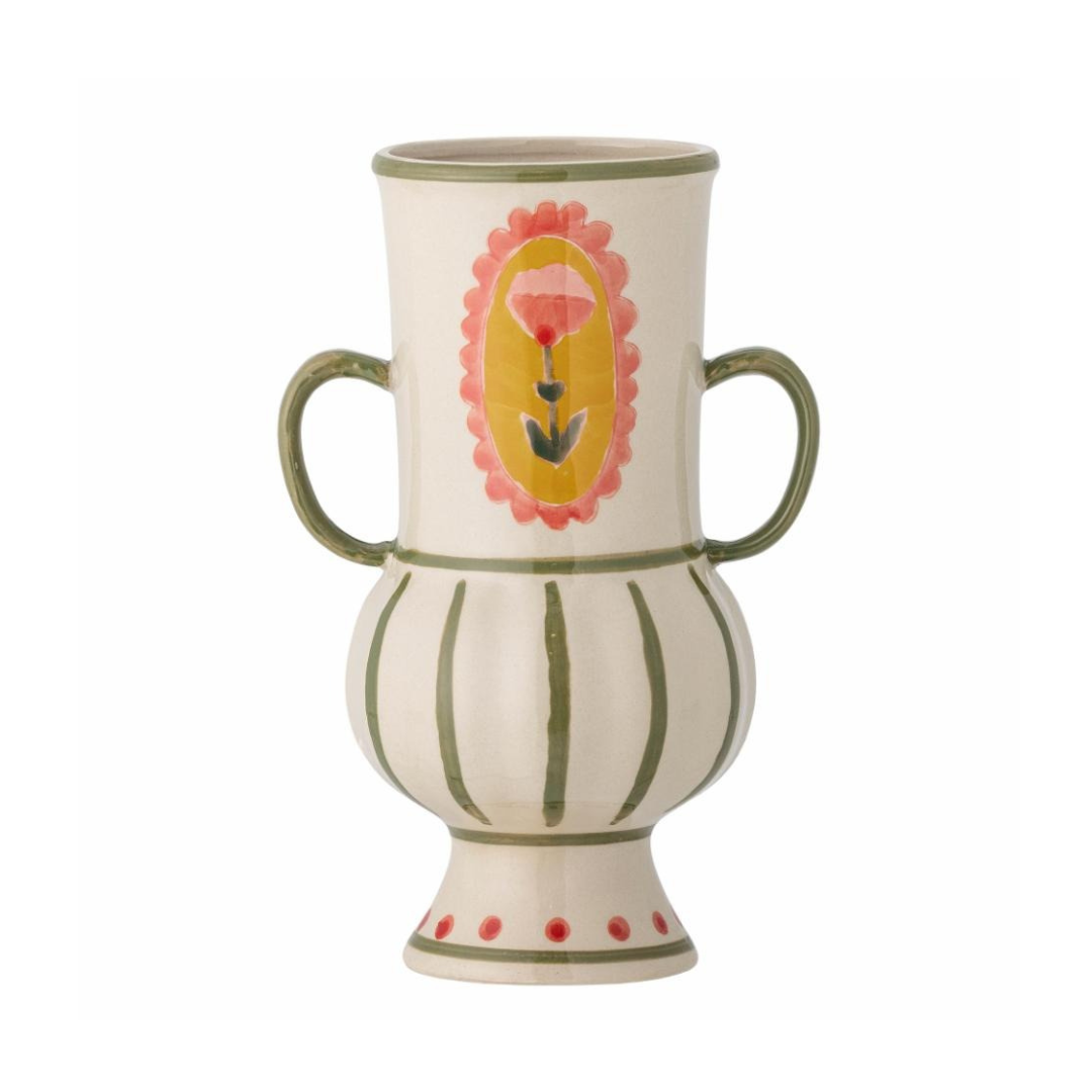 Odina Hand-Painted Vase Cream &amp; 
Green