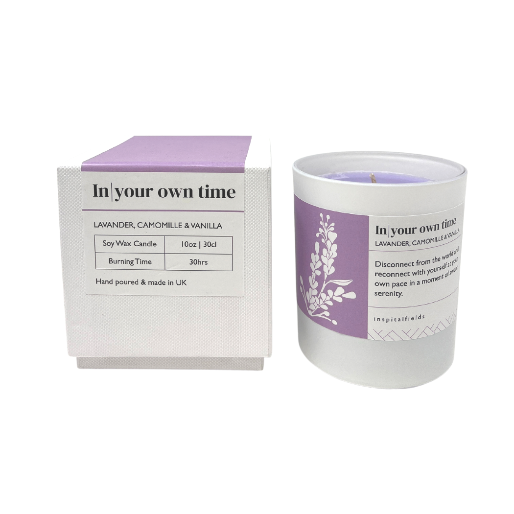 In Your Own Time | Lavander, Camomille &amp; Vanilla Tinted Soy Wax Candle