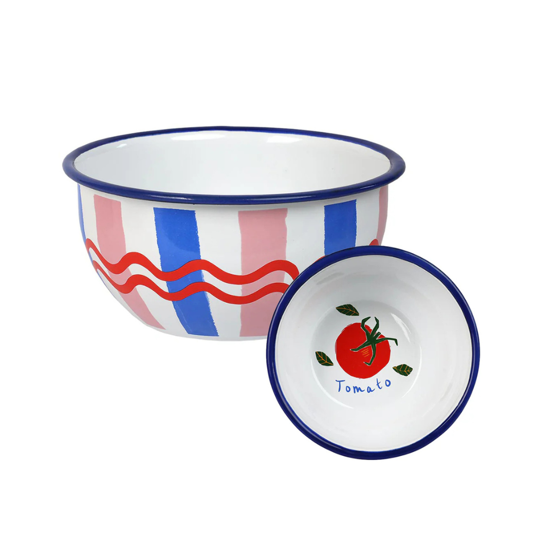  Blue Red &amp; Pink Bowl Stripe Tomato