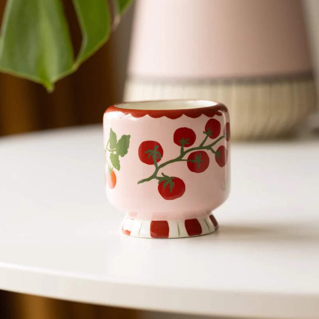 Pink &amp; Red &quot;Tomato Vine&quot; Ceramic Soy Wax Candle 8oz