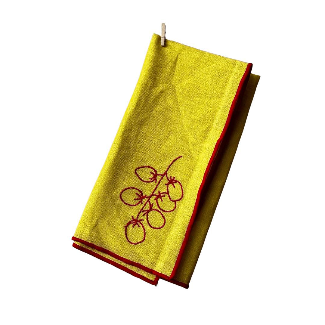 Embroidery Vine Tomatoes Yellow &amp; Red Napkin - Set Of 2