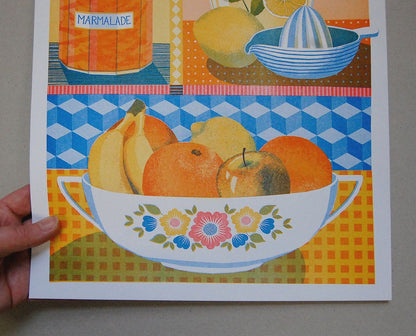 Orange &amp; Lemon Risograph A3 Unframed Print