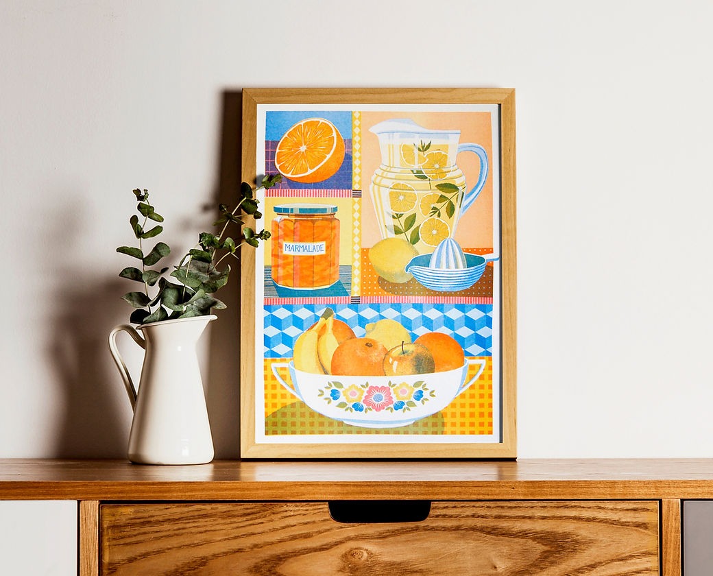 Orange &amp; Lemon Risograph A3 Unframed Print