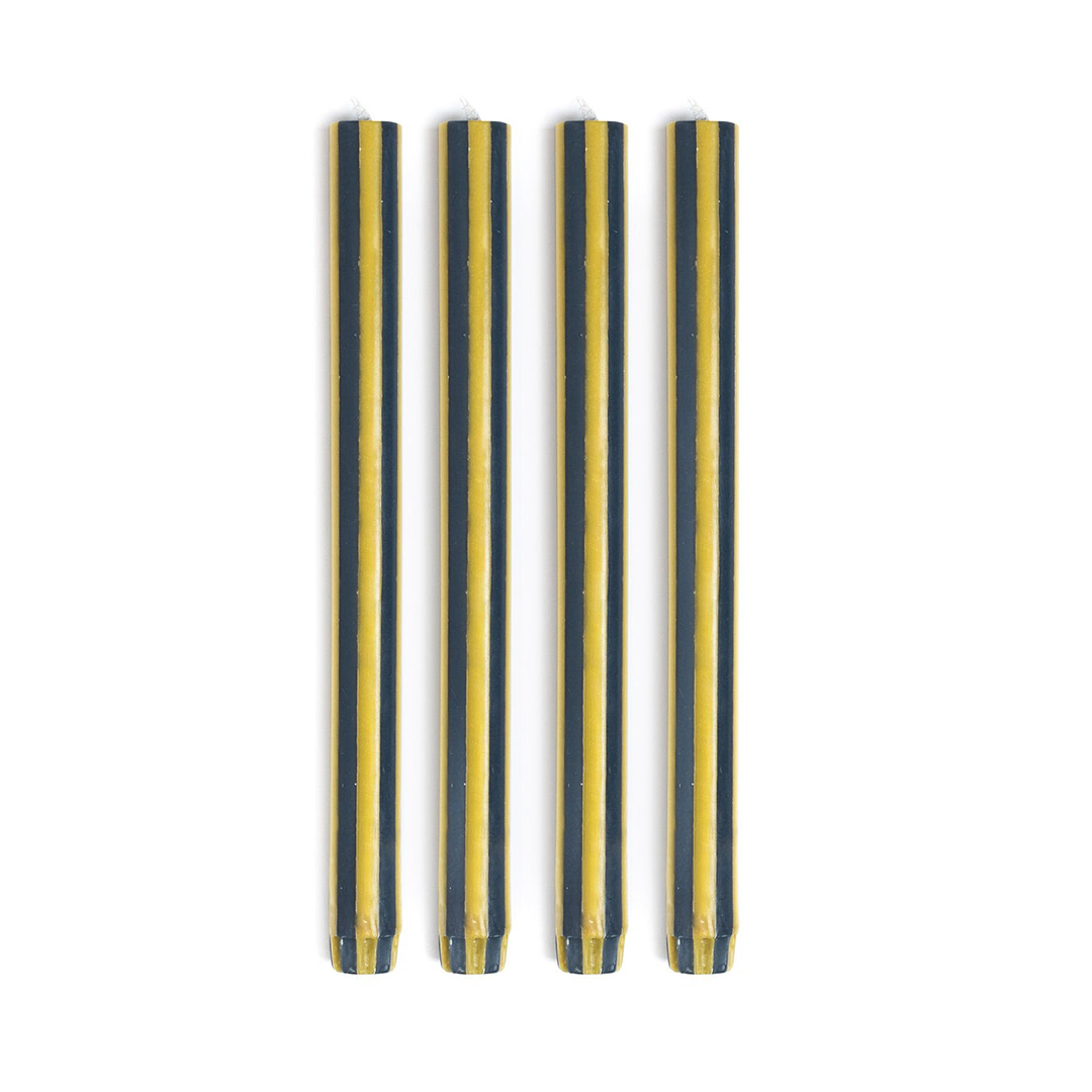 Striped Dinner Candle Yellow &amp; Charcoal - Set of 4