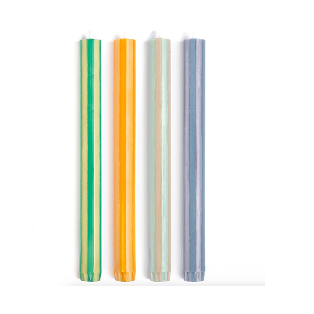 Striped Dinner Candles - Mix Set of 4 Soft Colours