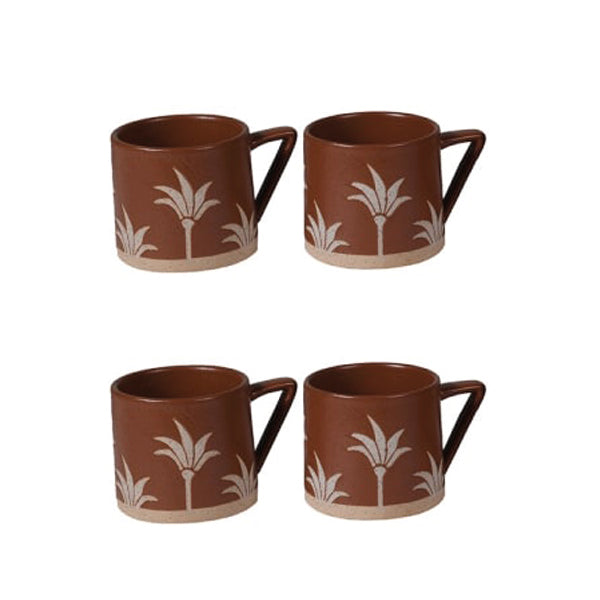 Brown Palm Tree Mugs - Set of 4