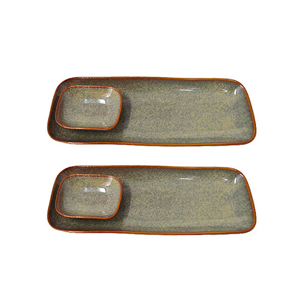 Ceramic Dip Bowl and Tray - Set of 2